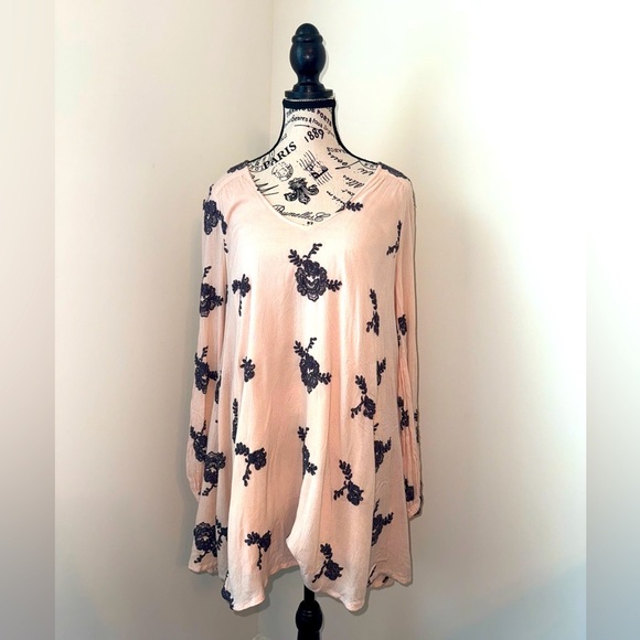 Free People Tops - Free People Emma's Embroidered Mini Swing Boho Pink and White Dress, Small